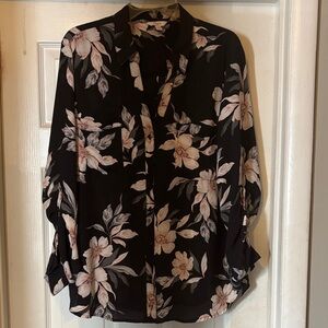 Candie's Black Floral Button Down Shirt Size XXL EUC